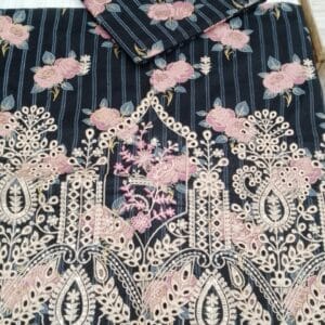 Stitched Cambric Block Print Chicken Kari Collection with Dori Piping