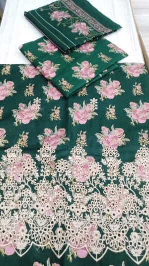 Stitched Cambric Block Print Chicken Kari Collection with Laces